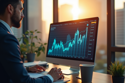 Professionnel financier analysant graphiques boursiers en ville