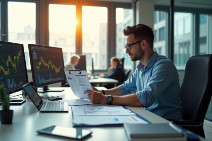 Analyste financier examinant des graphiques et rapports