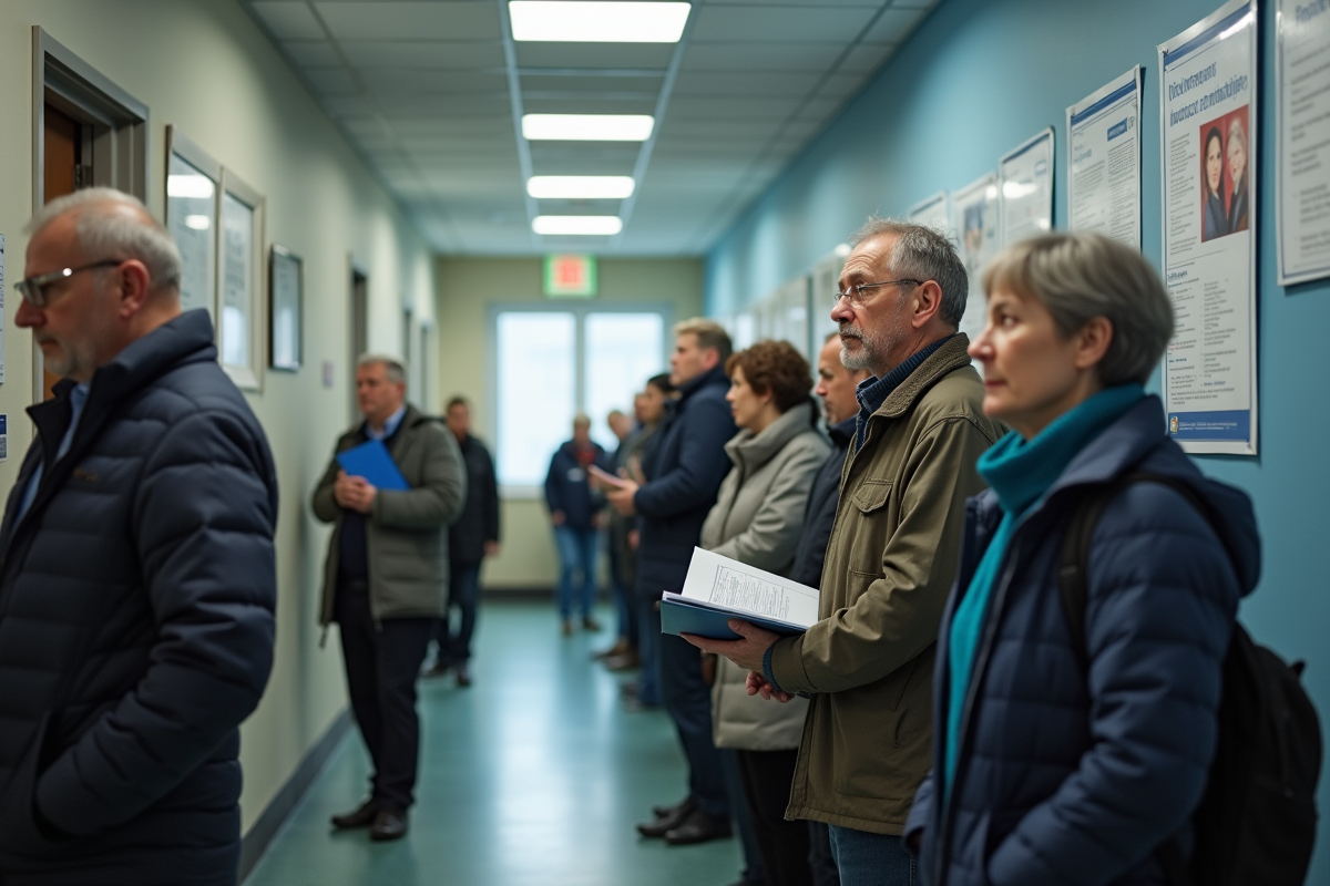 Personnes en file dans un bureau de retraite en Russie