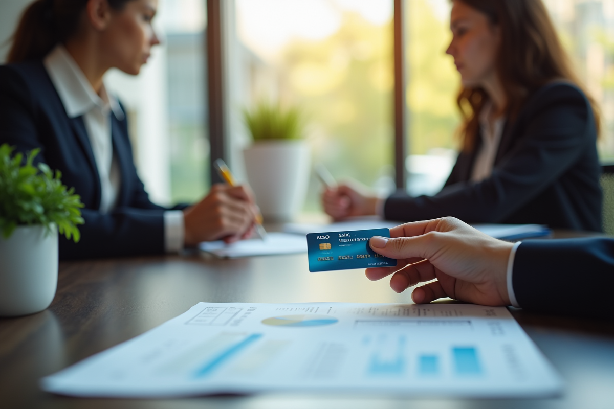 Agent bancaire expliquant un refus de carte à une cliente