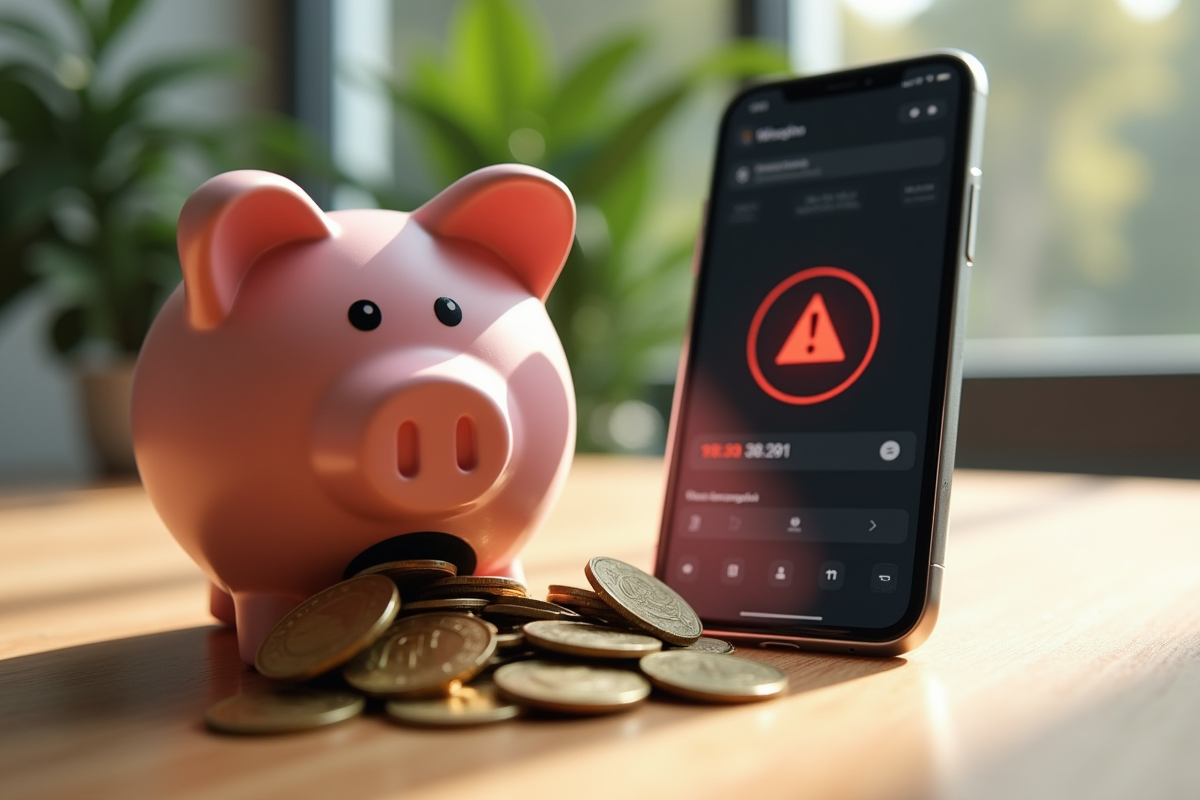 Coffre cassé coins et portefeuille crypto avec alerte rouge