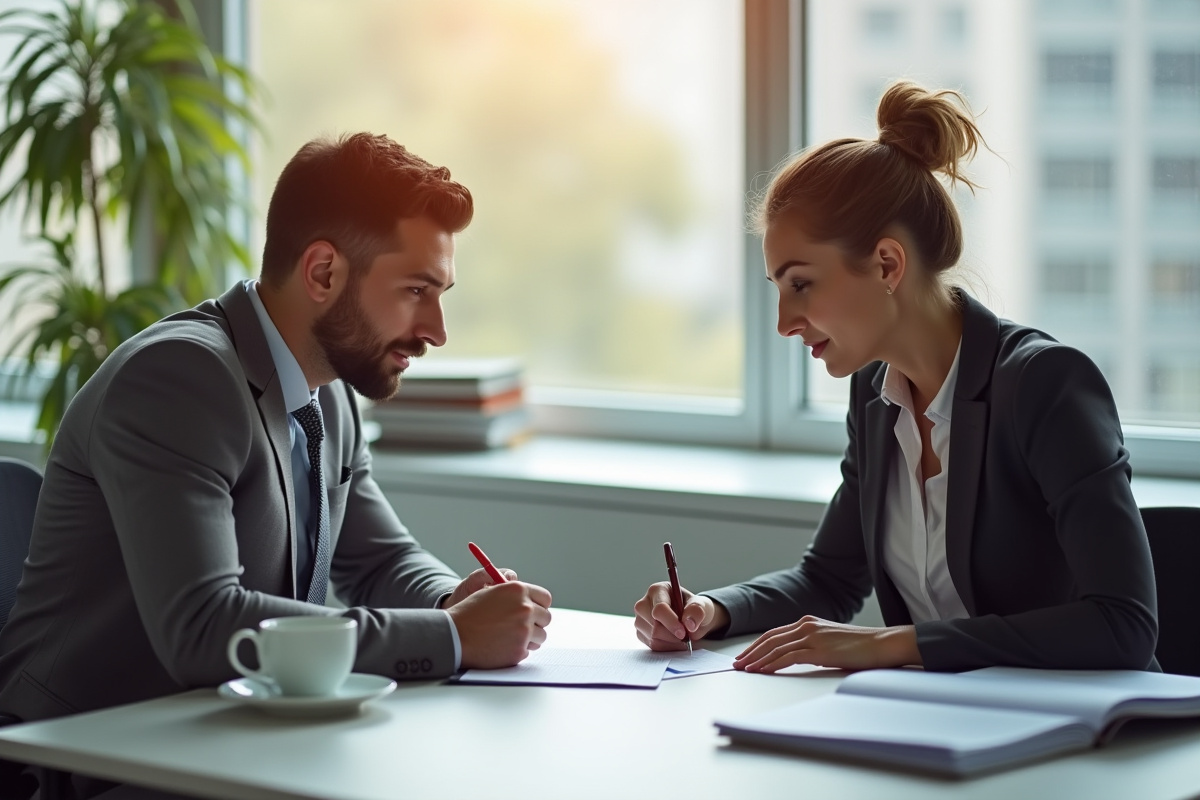Conseiller professionnel aidant à signer des formulaires de chômage