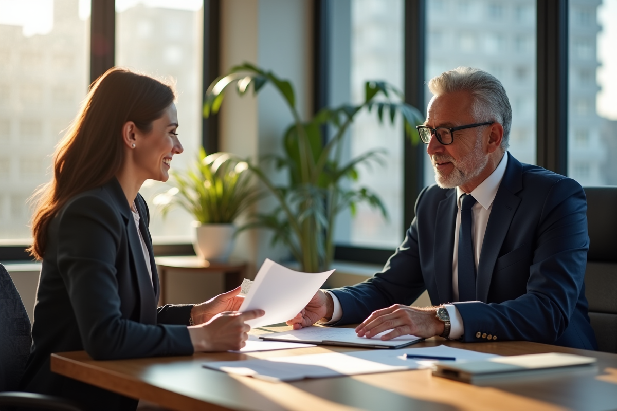 Conseiller financier en réunion avec une cliente dans un bureau