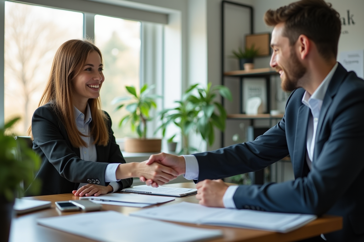 Conseiller financier aidant un jeune professionnel
