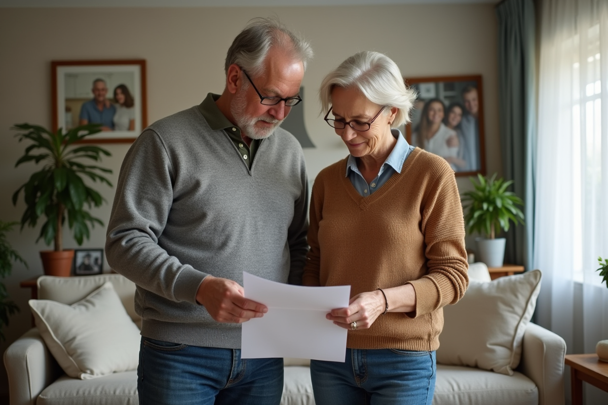 Couple discutant de prêts dans leur salon cosy