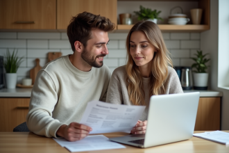 Jeune couple regardant des documents de prêt immobilier