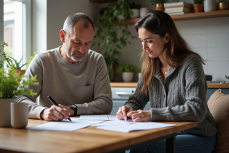 Couple d'adultes réunis à la maison pour discuter