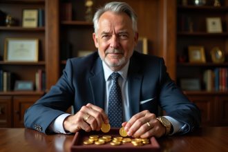 Expert en or examinant deux pièces de 22 et 24 carats