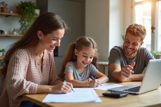 Famille souriante à la maison lors d'une réunion familiale