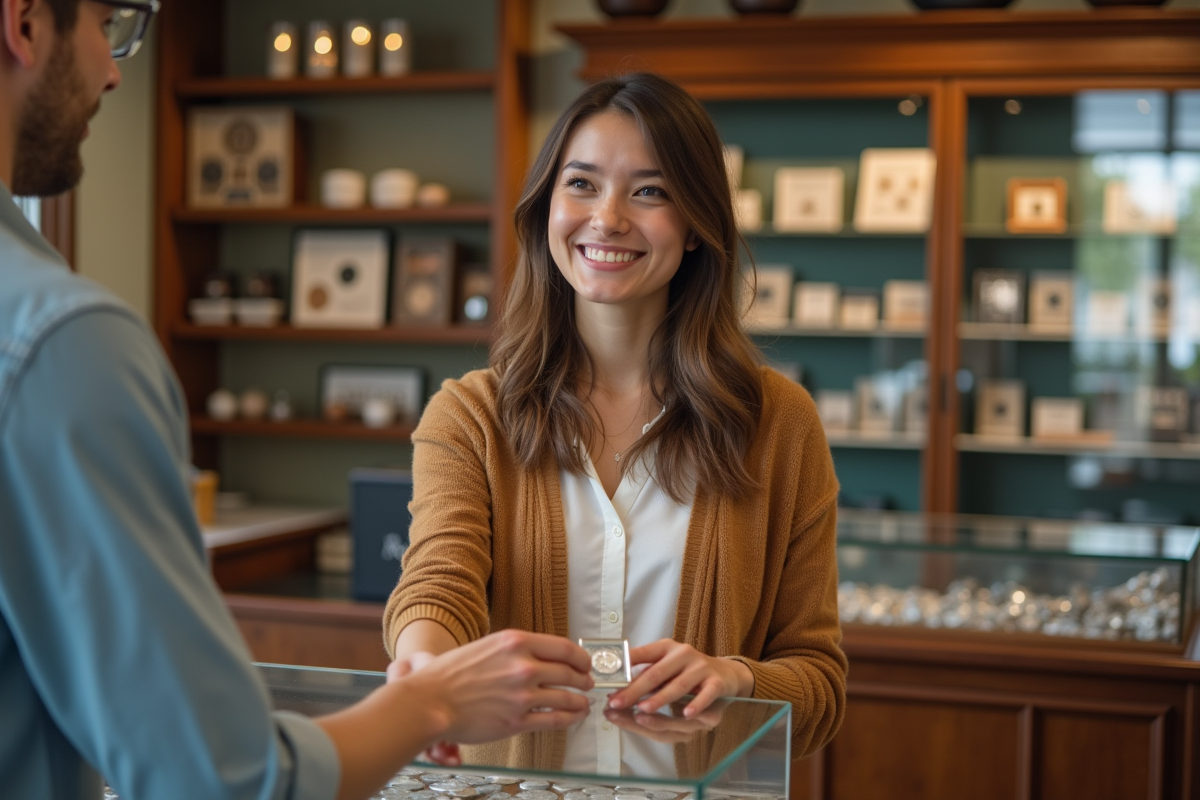 Jeune femme reçoit un petit lingot d