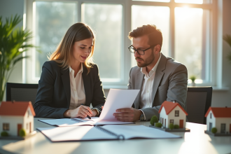 Femme d'affaires et conseillère examinant documents immobiliers