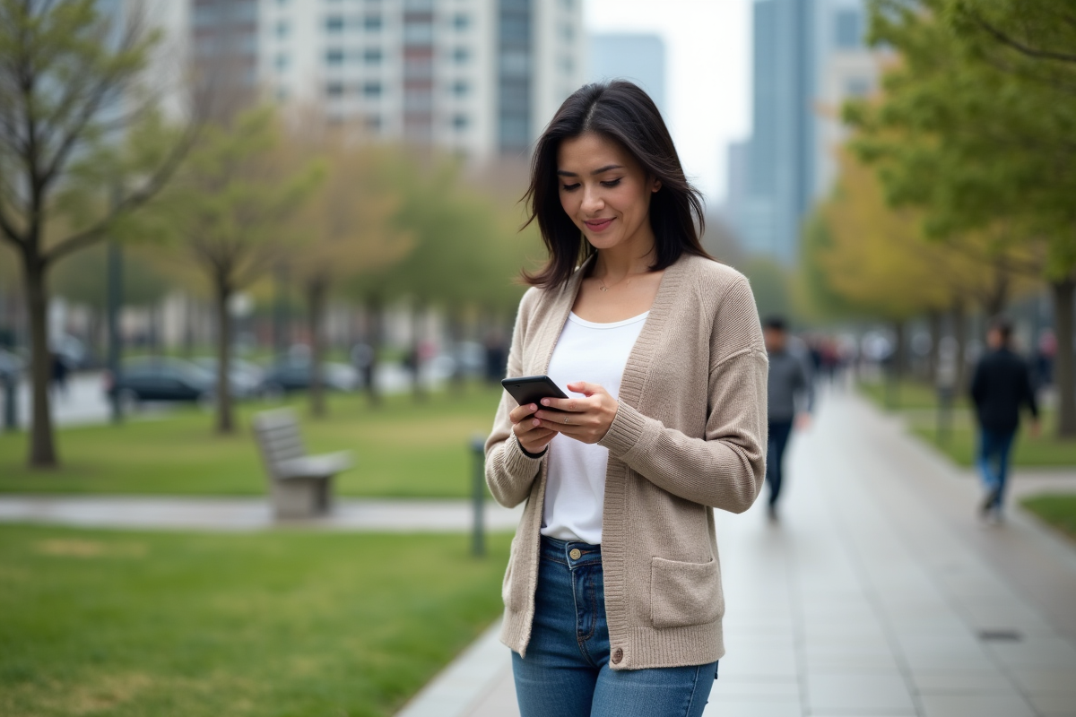 Femme regardant une application d