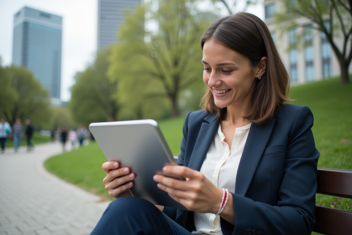 Jeune femme regardant des graphiques d