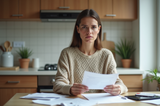 Jeune femme organisée à la maison en train de gérer ses papiers
