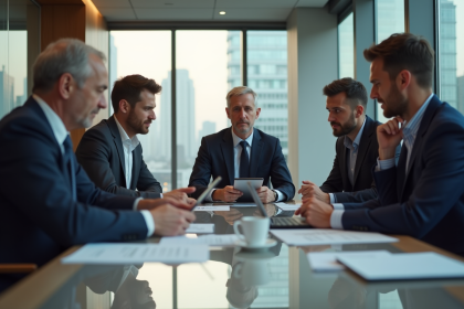 Groupe de professionnels en réunion dans un bureau moderne