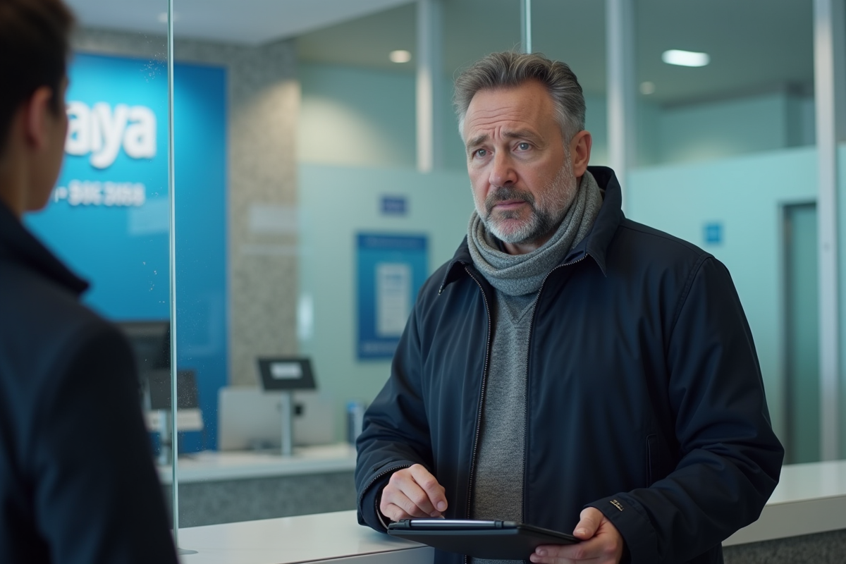 Homme préoccupé parlant avec un conseiller bancaire