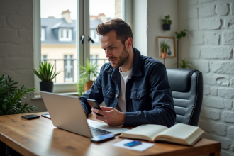 Homme décontracté travaillant à son bureau à Paris