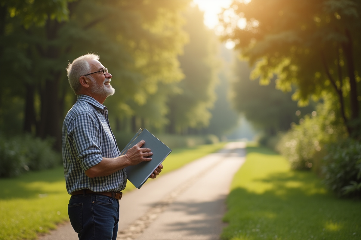 Homme mature dans un parc regardant l