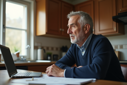 Homme d'environ 60 ans dans une cuisine modeste