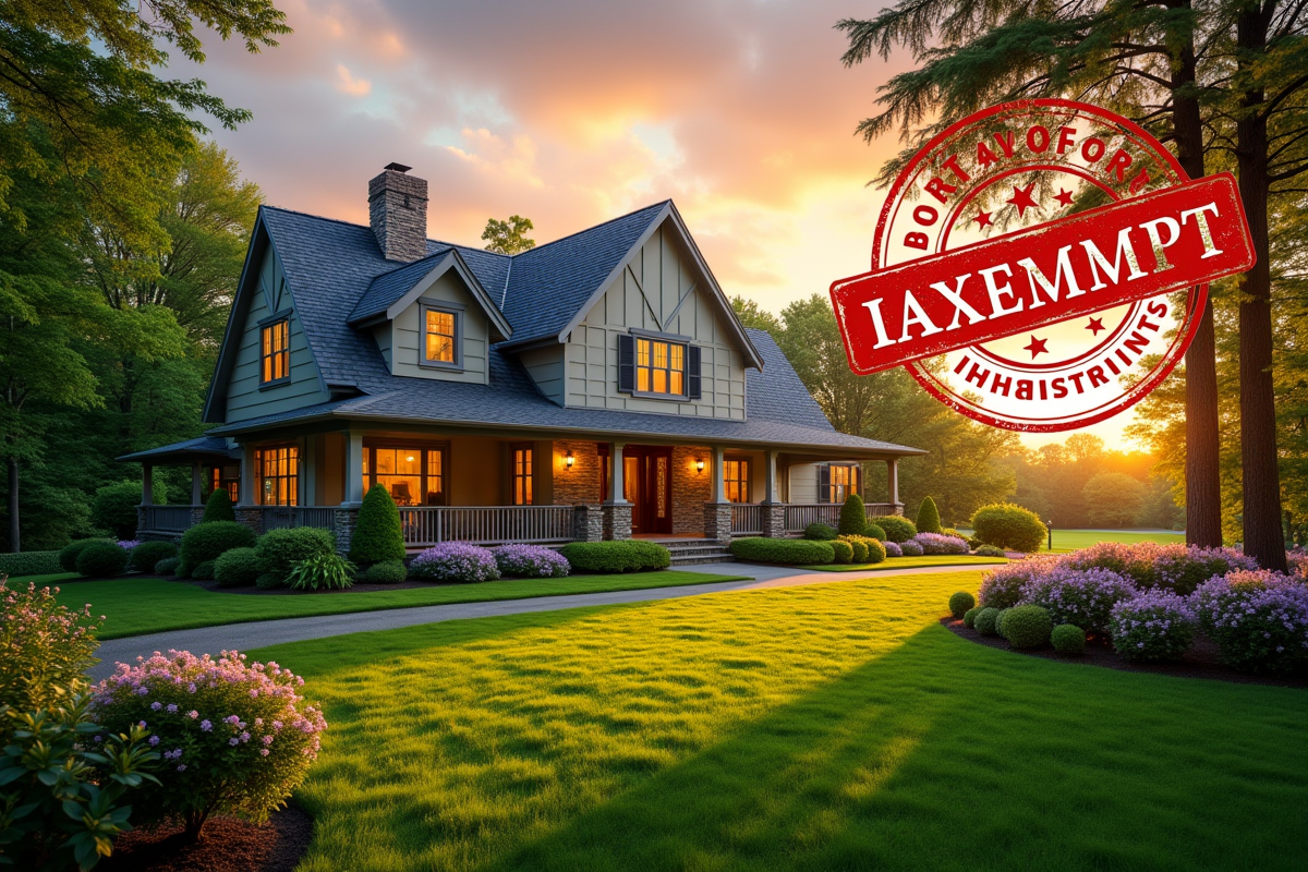 Belle maison résidentielle avec jardin en lumière dorée