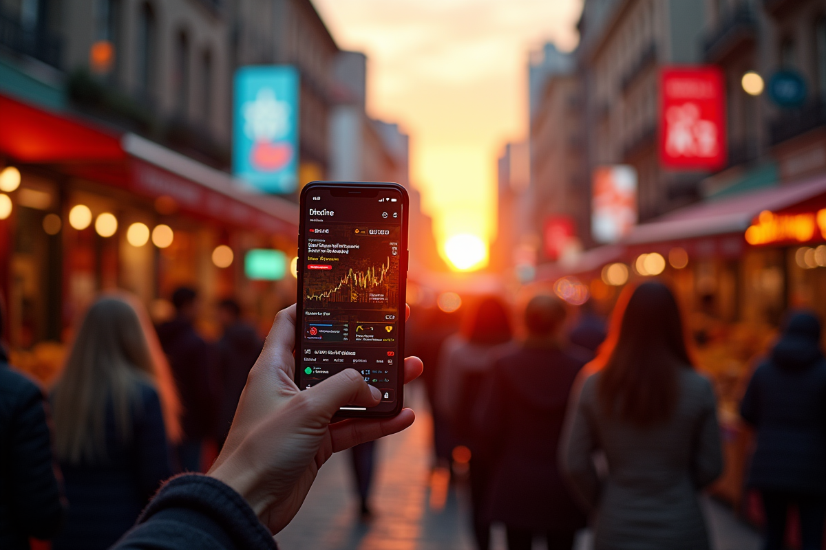 Marché en plein air au lever du soleil avec crypto en hausse