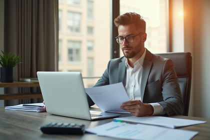 Personne confiante examinant des documents de chômage à son bureau
