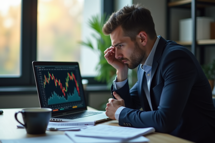 Personne inquiète regardant un graphique boursier en baisse