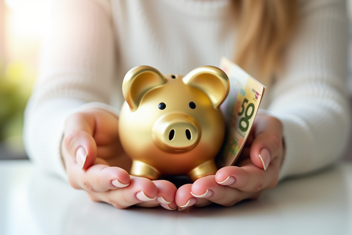 Mains tenant un porte-monnaie en or et des billets d