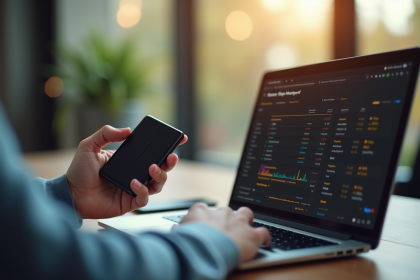 Main tenant un portefeuille crypto moderne dans un espace lumineux