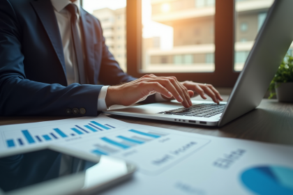 Réunion d'affaires avec deux professionnels analysant des graphiques financiers