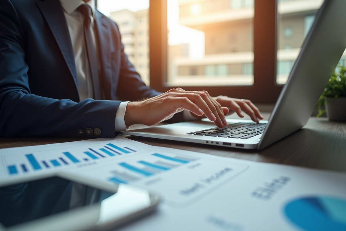 Réunion d'affaires avec deux professionnels analysant des graphiques financiers