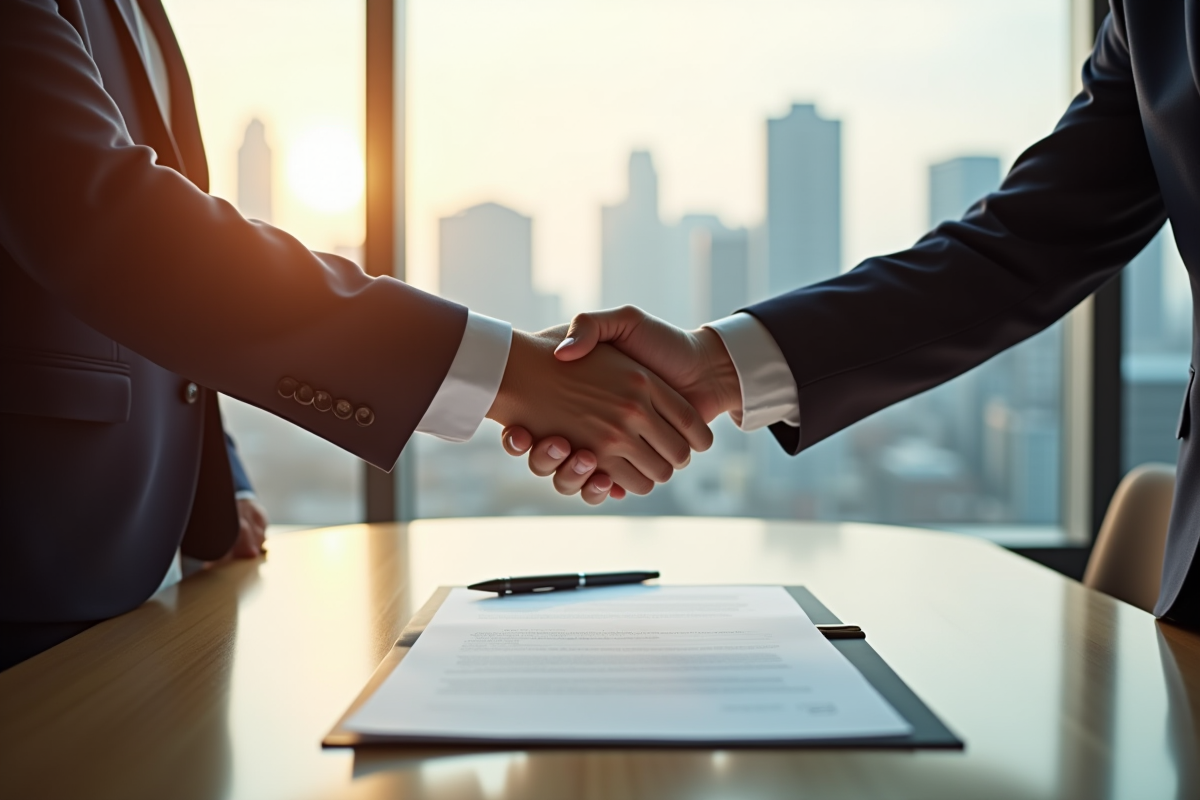 Deux professionnels se serrant la main après signature d