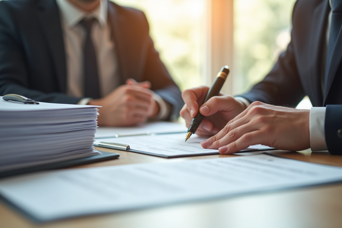 Signature de documents juridiques avec stylo de luxe et dossiers