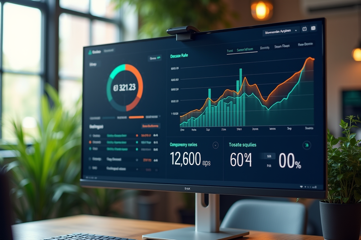 Tableau de bord numérique avec statistiques en baisse