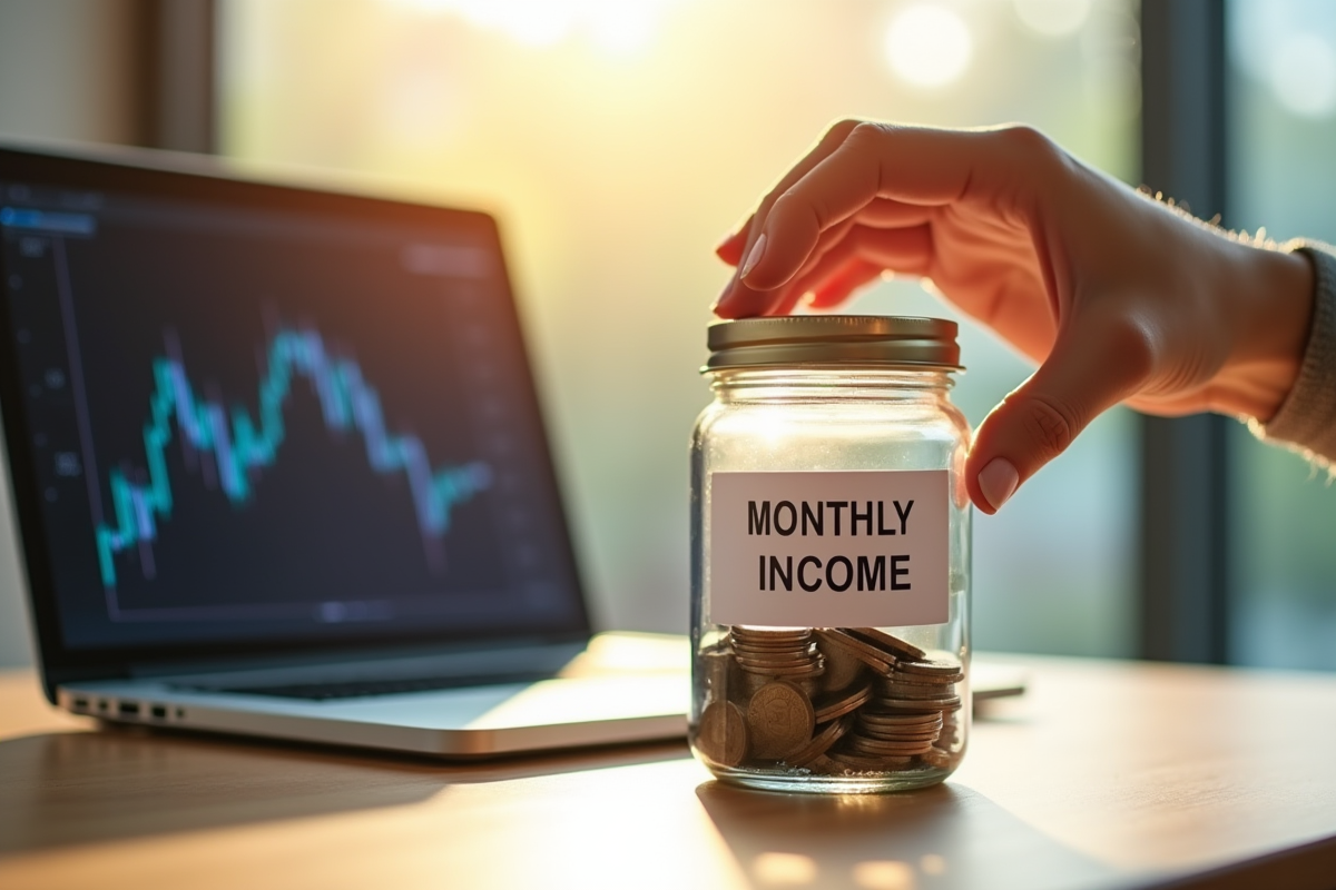 Main tenant une tirelire avec des euros et un graphique financier