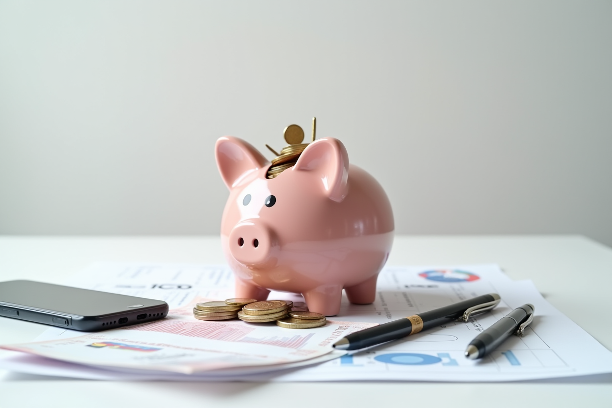 Tirelire avec des euros sur un rapport financier avec SAS visible