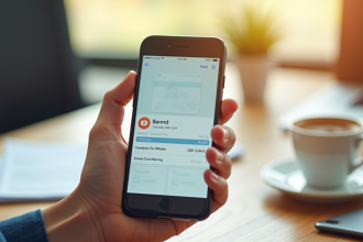 Main tenant un smartphone avec une confirmation de transaction bancaire